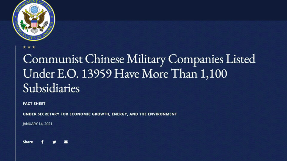 Communist Chinese Military Companies Listed Under E.O. 13959 Have More Than 1,100 Subsidiaries